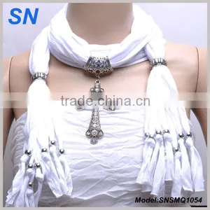 Antique Charm Diamond Decorated Cross Pendant Necklace Scarf thumbnail-1