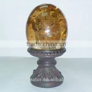 2.5" (63mm) Dia Wooden Drapery Rods With Clear Amber Crackle Egg Ball Curtain Finials thumbnail-1