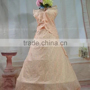 Beautiful Party Dress Custom Embroidery Fabric Combed Cotton Fabric Designer Dress thumbnail-1