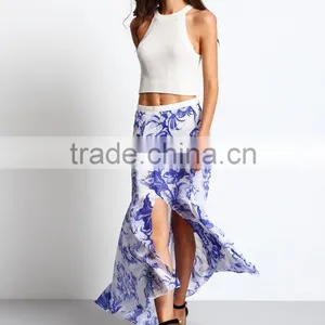 Garment Factory Women Print High Cutting Flowy Long Maxi Skirt 2016 thumbnail-1
