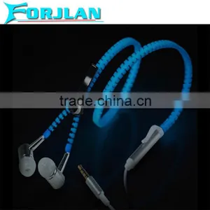 3.5mm Metal Zipper Glowing Earphone Stereo Glowing Headphones thumbnail-2