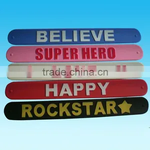 BELIEVE ,SUPER HEARO,L LOVE U ,HAPPY,ROCK STAR Style Promotional Slap Bracelet Wristband thumbnail-1