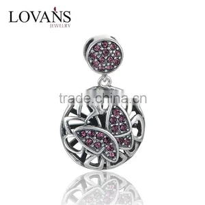 New Fashion Butterfly Round Silver Metal Pendant With Red Crystal thumbnail-1