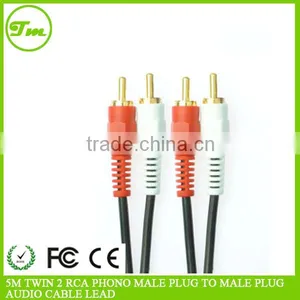 5M TWIN 2 RCA PHONO MALE PLUG TO MALE PLUG AUDIO CABLE LEAD thumbnail-1