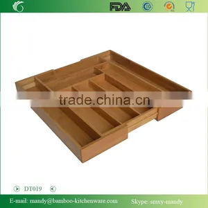 DT019 Expandable Bamboo Cutlery Tray , Kitchen Utensil Organization thumbnail-1