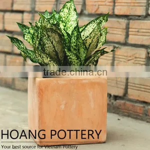 Square Red Clay Flower Planter - Vietnamese Ceramic Pot thumbnail-1
