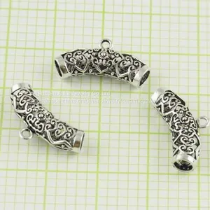 Hollow Oval Shape Long Tube Accessories 925 Silver Beads thumbnail-2