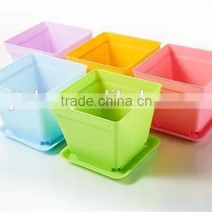 Plastic Colorful Small Square Flower Pots With Pallet Tray Saucer for Decoration of Home Office Desk Garden Flower Sh thumbnail-1