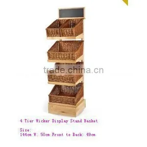 4 Tiers Wicker Baskets With Wood Stand thumbnail-1