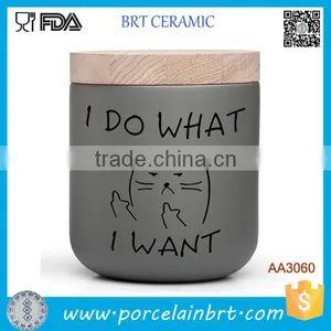 Cute Funny Cartoon Cat Print Matte Ceramic Candle Jar thumbnail-1