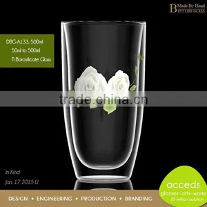 Hand Made Double Wall Pyrex Glass Water Cup With Handle thumbnail-1