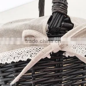 Handmade Black Wicker Woven Basket With Handle thumbnail-4