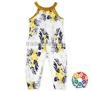 Boutique Newborn Baby Outfit Vintage Grey Yellow Floral Jumpsuit thumbnail-3
