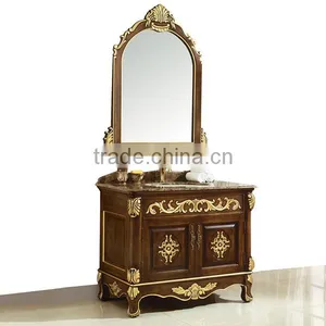 Vintage Ornate Baroque Reproduction Italian Style Solid Wood Bathroom Cabinet With Brown Marble Countertop BF12-06144b thumbnail-1