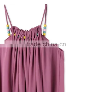 Latest Childern Lilac Gathered Neckline Colorful Beads Kids Beautiful Model Frock Neck Design Dresses HSd5107 thumbnail-5