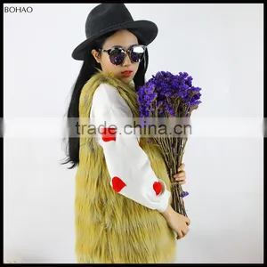 New Style Long Yellow Fur Fashion Wholesale Faux Fur Girls Vest thumbnail-4