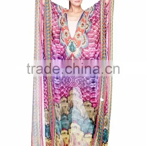 DIGITAL Print Georgette Crystal Embellished Kaftan CAFTAN Tunic Poncho Blouse thumbnail-1