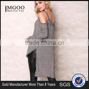 Custom Made Brand Women Halter Cold Shoulder Sexy Sweaters For Party Charcoal Long Loose Tops thumbnail-1