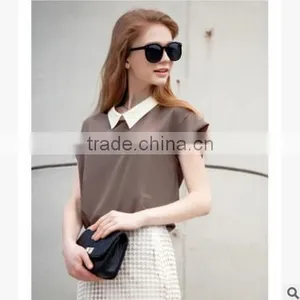 F20039B Short Sleeve Chiffon Shirt Lapel Design Women t Shirt thumbnail-2