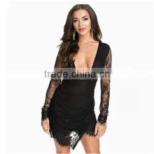 Women Club Dress Ruffles Hot Sexy Deep V Dress Sexy Lady Night Club Dress Wholesale thumbnail-1