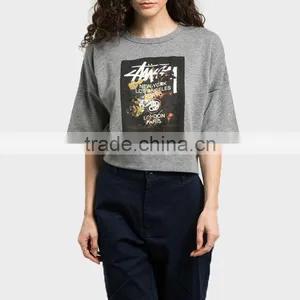 China Fashion Design Hoddies Half Sleeve Crew Neck Grey Color Women's Hoddies thumbnail-1