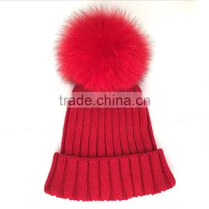Myfur Teen Girls Winter Wool Hats With Large Real Fox Fur Pom Poms thumbnail-5