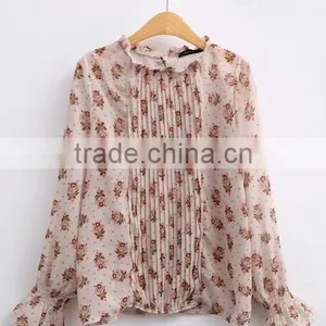 Runwaylover EY2344B Hot Sale 2017 Women Fashion Sleeve Fold Printed Chiffon Blouse thumbnail-4