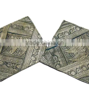 Green Vintage Zari Cushion Covers India Inspired Couch Sofa Accent 2 Pillows thumbnail-3
