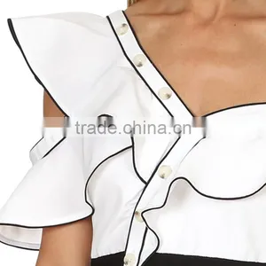 Asymmetrical Ruffle One Shoulder Contrast Pipping Short Dress thumbnail-6
