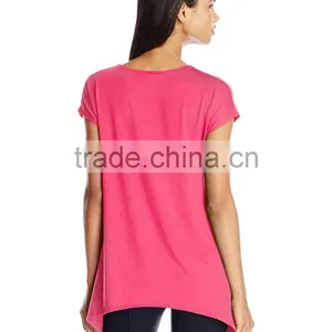 Women's Scoop Neck Short Sleeve Sharkbite Hem Comfy Knit 100% Cotton Tunic Top thumbnail-4