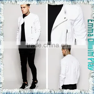 Men's Fashion Pure White Denim Zipper Short Jackets thumbnail-1