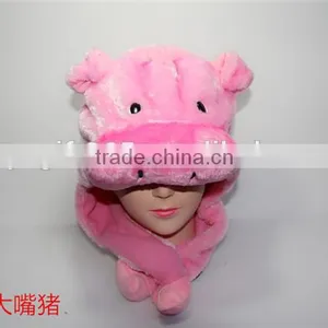 White Pink Pig Plush Warm Hat Cartoon Animal Cap Earmuff With Ear Poms thumbnail-3