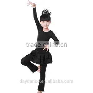 New Girls Kid Latin Performance Tops And Pants Suit Child Long Sleeve Back V-neck Cross Dance Costumes thumbnail-4