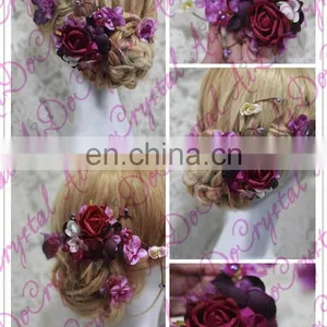 Aidocrystal Purple Rose Flower Hair Clip Headband Bridal Hair Accessories thumbnail-3