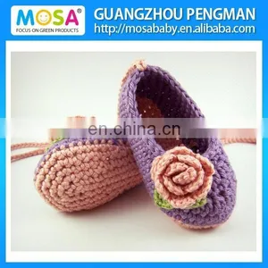 Crochet Baby Girl Mary Jane's, Baby Booties, Crochet Shoes, Baby Girl Rose Purple Slippers thumbnail-1