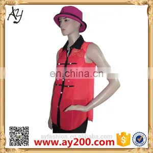 Chiffon Collar Sleeveless Shirt/women High Quality Shirts thumbnail-2