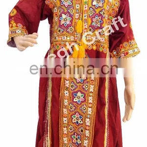 Afghanistan Costume Tunic Top -Afghani Mirror Work Tunic - Tribes Textile Costumes Kurta - Afghani Handmade Vintage Dress thumbnail-2