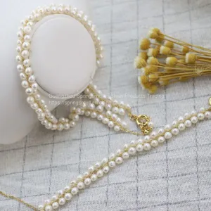 Wholesale Handmade Pearl Necklace 14K Gold 3-4mm Natural Freshwater Pearl Necklace Bracelet Jewelry Sets thumbnail-1
