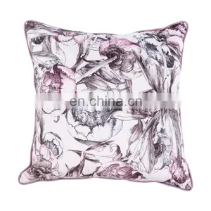 Purple Printed Rose Square Cotton Liner Pillows Case Soft Throw Pillow thumbnail-2