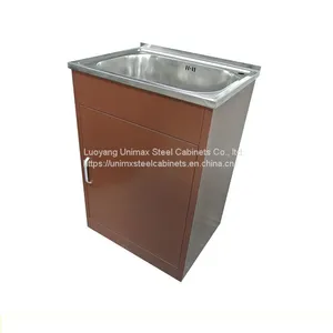 Laundry Tub Kitchen Cabinet, Single Bowl, L580xw450xh830mm, Brown/White thumbnail-1