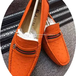 Ostrich Leather Shoes Men's Beanie Shoes Leather New Giant Crocodile Trend All-Match Driving Couple Casual Shoes thumbnail-1