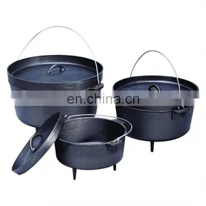 Flat Bottom 8 Quart Outdoor Cooking Seasoned Dutch Oven 4.5 Quart Cast Iron Camp Pot thumbnail-3