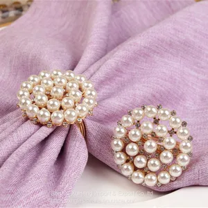 Factory Custom Rhinestone Gold Silver Napkin Ring With White Pearl Decoration thumbnail-1