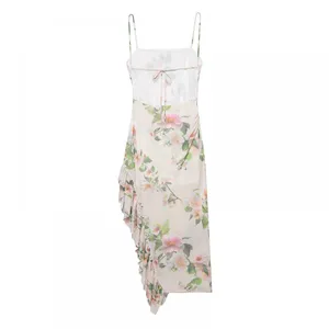 Spring New European and American Style Layered Decorative Print Asymmetric Sexy Dress for Women thumbnail-4