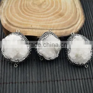 LFD-0014B Natural Druzy Drusy Quartz Stone Pave Rhinestone Crystal Connector Beads Jewelry For Making Bracelet Necklace thumbnail-1