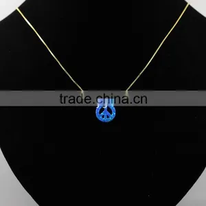 High Quality Synthetic OP05 Peace Sign Opal Pendant With 925 Sterling Silver18K Plated Chain Necklace thumbnail-2