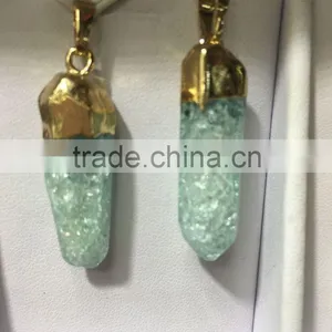 2016 Gold Covering Crack Crystal Pendant Necklace Aquamarine Citrine Rose Quartz Clear Green Natural Crystal Necklace For Women thumbnail-6
