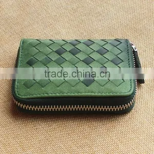 Gird Pattern Lady's Genuine Lamb Leather Zipper Coin Wallet thumbnail-3