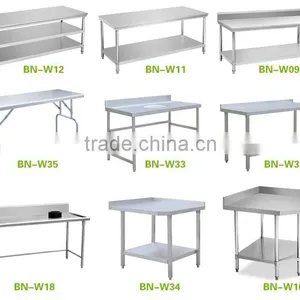 Restaurant Stainless Steel Kitchen Corner Work Table With Splashback And Under Shelf BN-W16 thumbnail-3