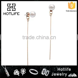 Stainless Steel Dangle Unique Design 2016 Long Pearl Earring thumbnail-1